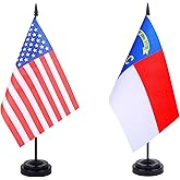 WXTWK 2 Pack USA North Carolina Flag North Carolina State Desk Flag Set - Mini Small North Carolina Table Office Flags with Black 12" Solid Pole Stand Base Classroom Meeting Desktop Decorations