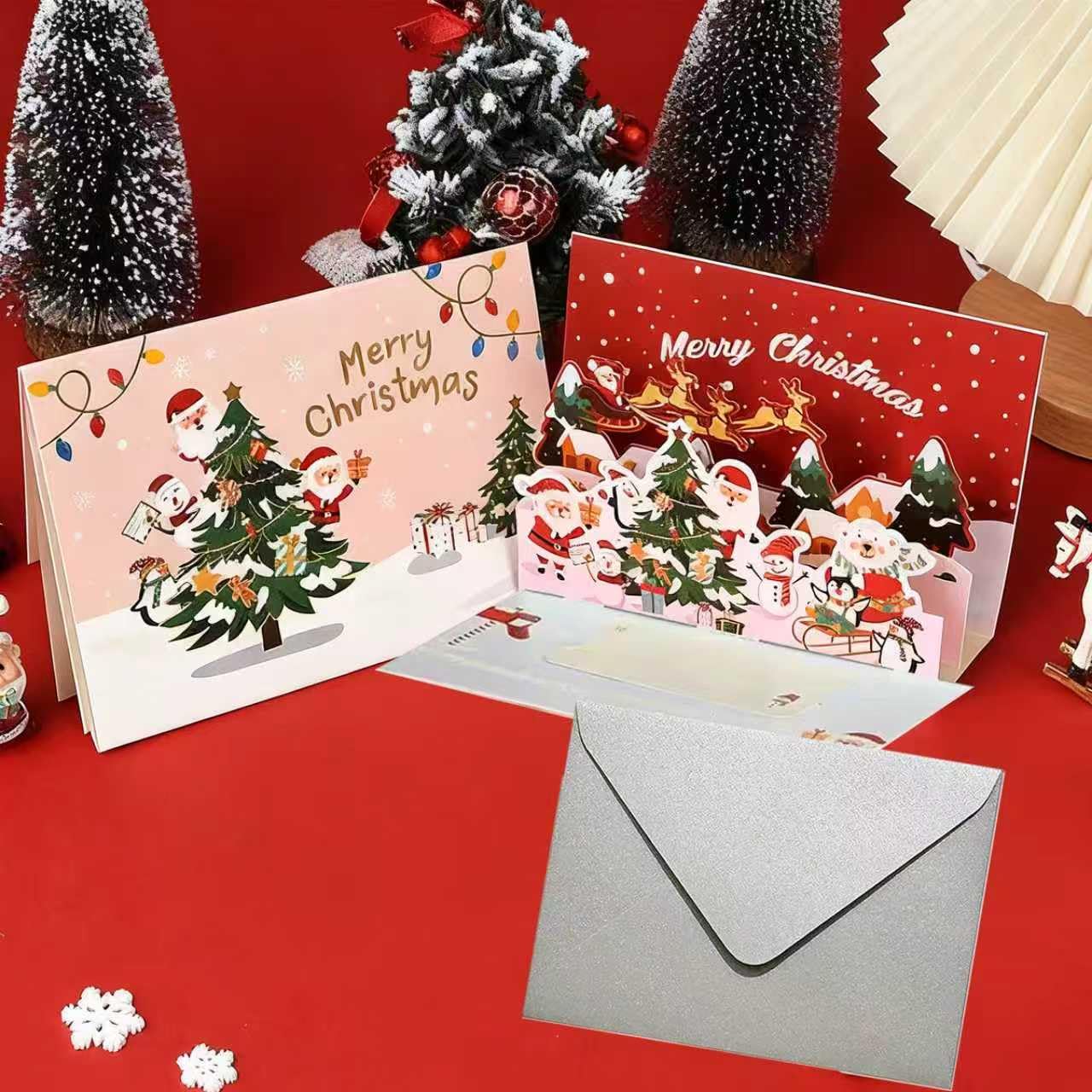 DITK-U 3D Christmas Card Pop-Up Card Santa Claus and Christmas Tree Handmade Gift Card Greeting Cards with Envelopes For Greetings, Blessings