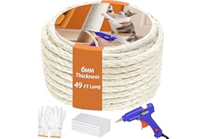 MAJHULLA 6MM Sisal Rope for Cat Scratching Post 49 FT, Natural Hemp Twine Rope Kit for Scratcher Repair Cat Tree Tower Wall Furniture Replacement with Hot Glue Gun and Sticks DIY Pet Toys Indoor White