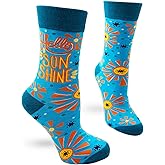 Fabdaz Hello Sunshine Words Women's Novelty Crew Sock with Suns - Blue, 1 Pair, 1 Size Fits Most