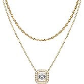 TONTMY STUDIOS Layered Gold Necklace for Women 14K Gold Plated Small Dainty CZ Pendant Layering Gold Necklaces Set Simple Chain Choker Necklace Trendy Jewelry for Women Gifts