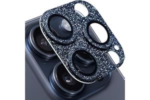 Hsefo for iPhone 15 Pro & iPhone 15 Pro Max Camera Lens Protector, Bling Lens Cover 3D Rhinestone Diamond 9H Tempered Glass Camera Cover Anti Scratch Shockproof Lens Full Protective Cover -Inky Blue
