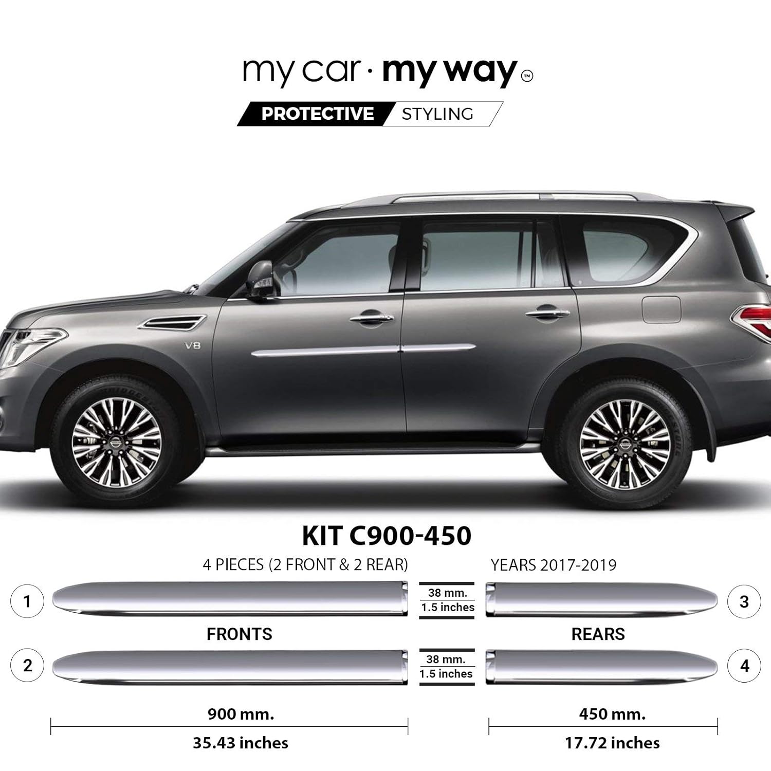 Fits Nissan Armada 20172019 Chrome Body Side Molding Cover Trim Door