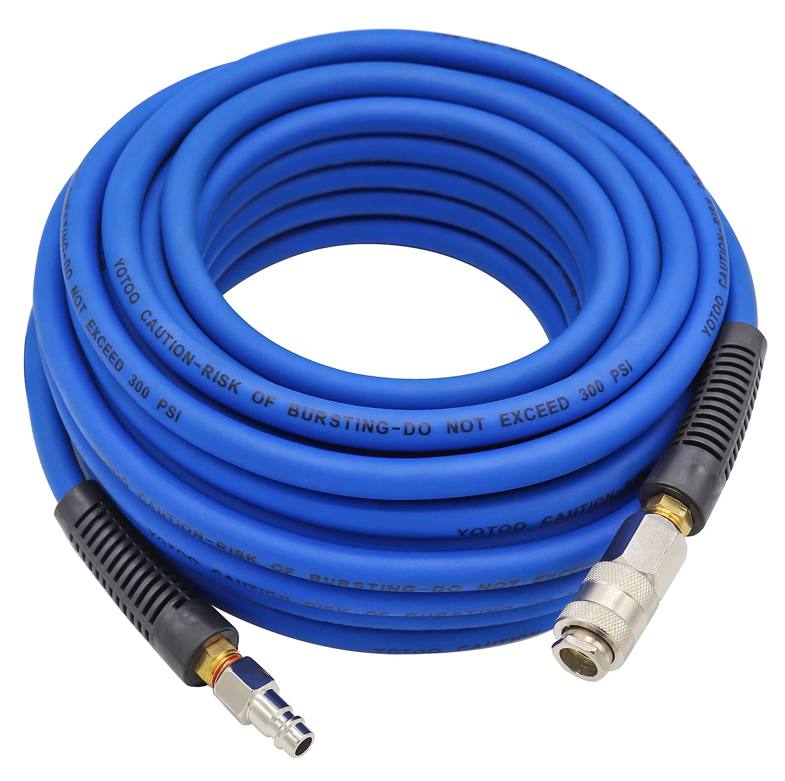 YOTOO Hybrid Air Hose 15m Long 6.5mm ID X 12mm OD 300 PSI with Bend Restrictors, 1/4-Inch Europe Steel Quick Coupler and Plug, Blue