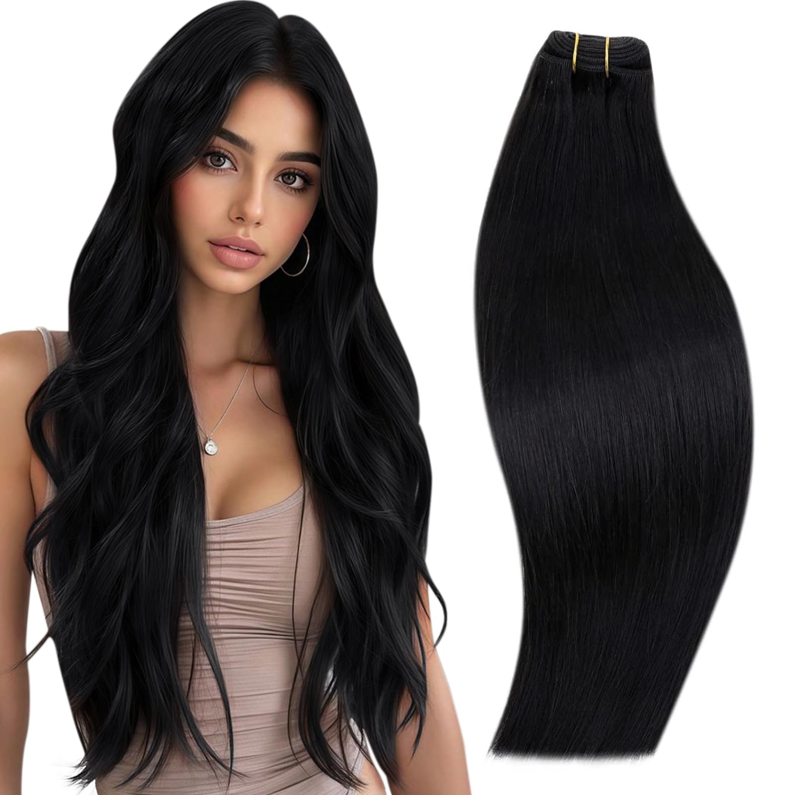 RUNATURE Weft Hair Extensions Real Human Hair 12 Inch Black Sew in Straight Remy Invisible Double Weft Extensions hair 70 Gram #1 — image 1