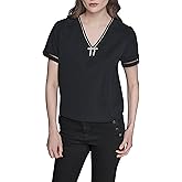Karl Lagerfeld Womens Short Sleeve Rhinestone Bow Bling Blouse