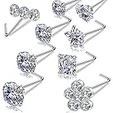 Carperton 14k Gold Plated 316L Surgical Steel 22g/20g/18g Nose Rings Studs L-Shape Bone Screw Nostril Piercing 1.5mm 2mm 2.5mm 3mm 3.5mm 4.5mm CZ Nose Studs for Women