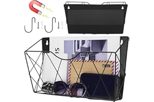 PATVINGOT Magnetic File Holder, File Organizer for File Cabinets, Mail Organizer Vertical Magazine Holder for Refrigerator, No-Drill Mount Hanging Magnetic Folder Holder for Office Home（1-Tier, Black)