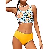 Arshiner Girls Bikini Beach Swimwear 2 Piece Swimsuits Floral Printing Bathing Suits for 4-15 Years