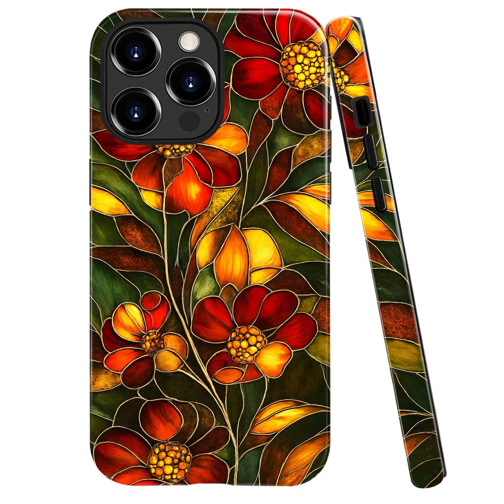 Compatible with iPhone 14 Pro,Anti-Scratch Glossy Case Cover,Stained Glass Flower 03