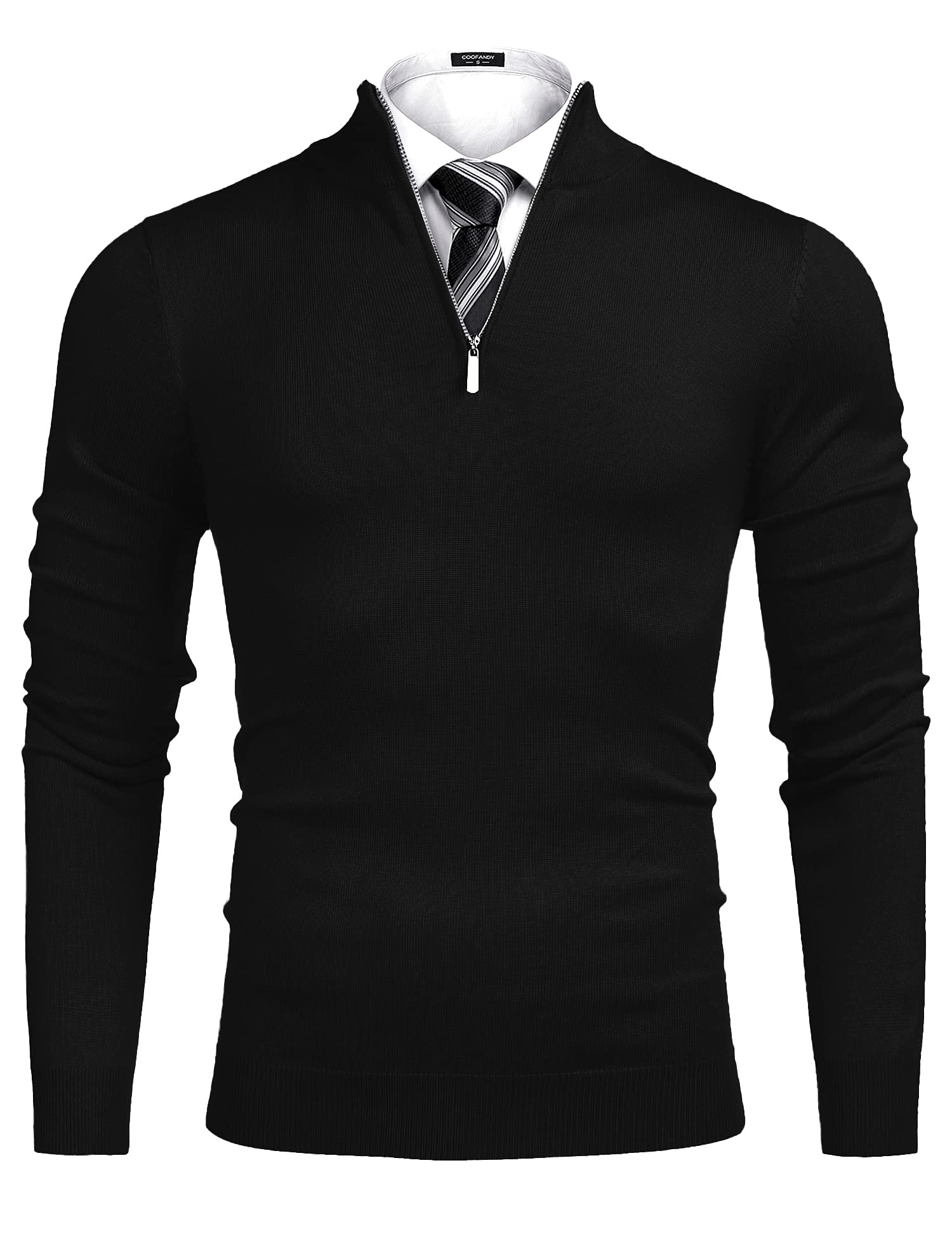 COOFANDY Men's Quarter Zip Up Sweaters Slim Fit Lightweight Mock Neck Pullover Casual Polo Sweaters