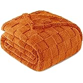 Exclusivo Mezcla Fleece Throw Blanket for Couch,Super Soft and Warm Lightweight Checkered Pattern Blanket for All Seasons, 50x60 Inches, Burnt Orange