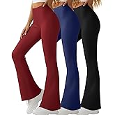 Yearntown 3 Pack Women's Ribbed Flare Yoga Pants High Waist Flare Leggings Casual Bell Bottoms Workout Soft Bootcut Leggings