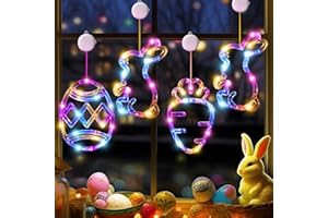 LYUBASA 4Pack Easter Window Lights Decorations with Timer, Battery Powered Hanging Multicolor Lighted Bunny Carrot Egg Shaped Sucker LED Lamp for 2024 Holiday Indoor Home Decor