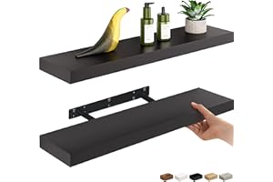 Ballucci Floating Shelves, 24" Wood Wall Shelf Set of 2, with Invisible Brackets for Bathroom, Living Room, Bedroom, Kitchen,