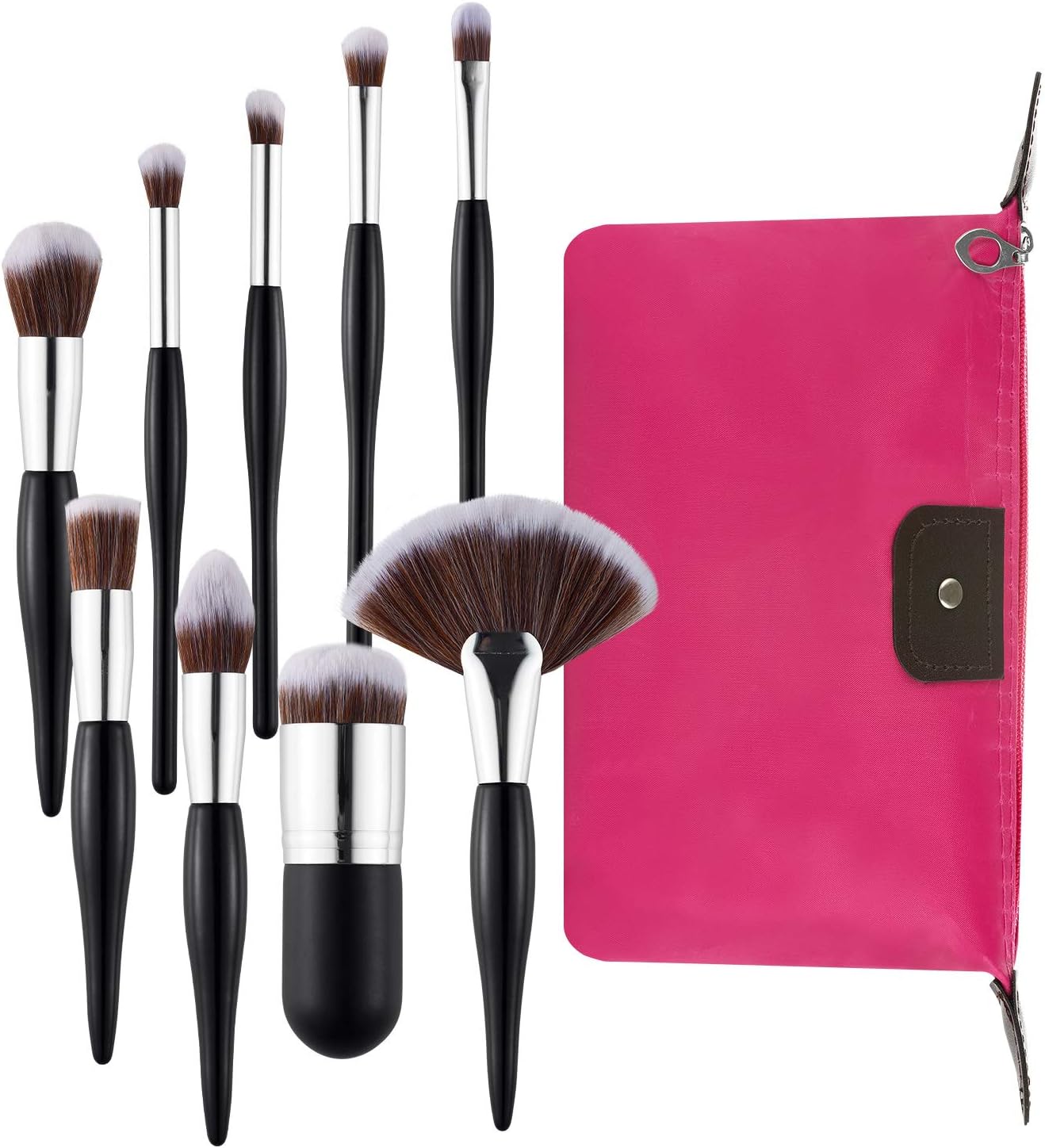 Nxconsu Makeup Brush Set With Case 9Pcs Eye Shadow Foundation Blending Contouring Blushing Highlight Concealer Professional Powder Liquid Cosmetics Makeup Brushes (Black)