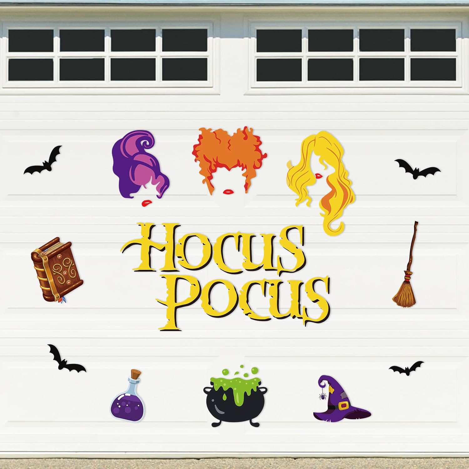 Garage Door Decorations - AnyDesign Hocus Pocus Garage Decoration Magnet Stickers Halloween Witch Garage Door Decals Halloween Magnet Refrigerator Stickers for Trick or Treat Party Home Door Car Decorations, 18Pcs