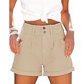 Hilltichu Womens Relaxed Fit Casual High Waist Pocketed Denim Shorts