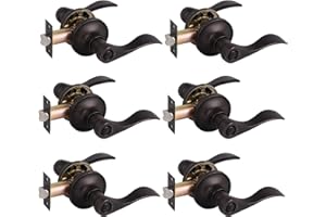 Gobrico 6 Pack Oil Rubbed Bronze Privacy Door Levers for Bathroom Bedroom, Keyless Door Locksets Knobs, Interior Door Handles with Lock, Drop Lever Style