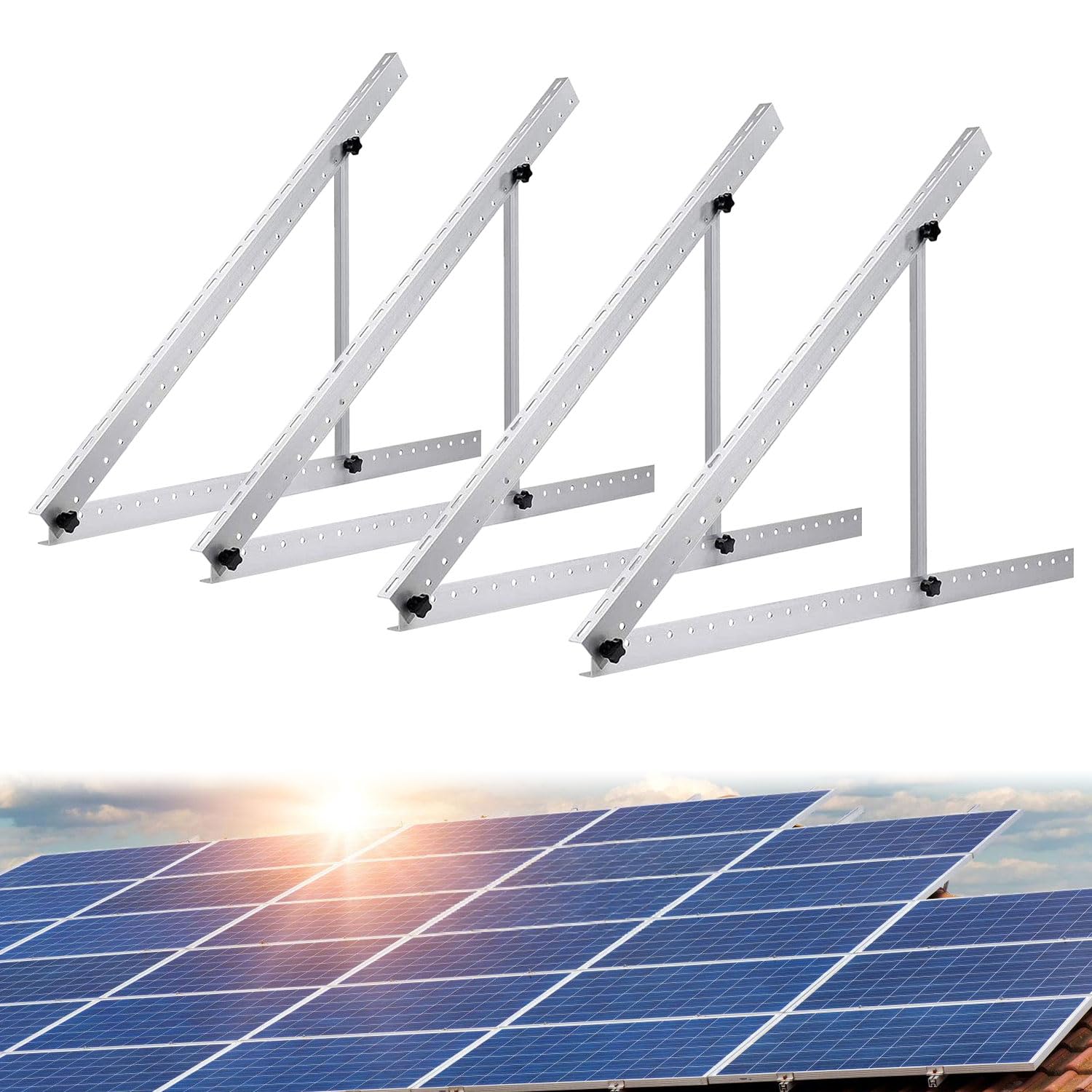 Photo 1 of KCUT 2 Sets 45" Adjustable Tilt Solar Panel Mount, Solar Panel Pole Mount Roof Ground Wall Mount Bracket with Foldable Tilt Legs, Support 200 400 600 Watt Solar Panel Homes, RV, Roof, Off-Grid System