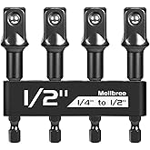 Mellbree 1/2 Impact Socket Adapter, 4 Pack 1/4 to 1/2 Inch Drill Socket Adapter for Impact Driver/Wrench, Automotive DIY, Extension Socket Bits, Handle Nut Driver and Drills