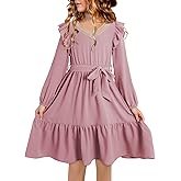 blibean Teen Girls Fall Dress Kids Semi Formal Lace Smocked Long Sleeve Dresses Size 6-15 Years