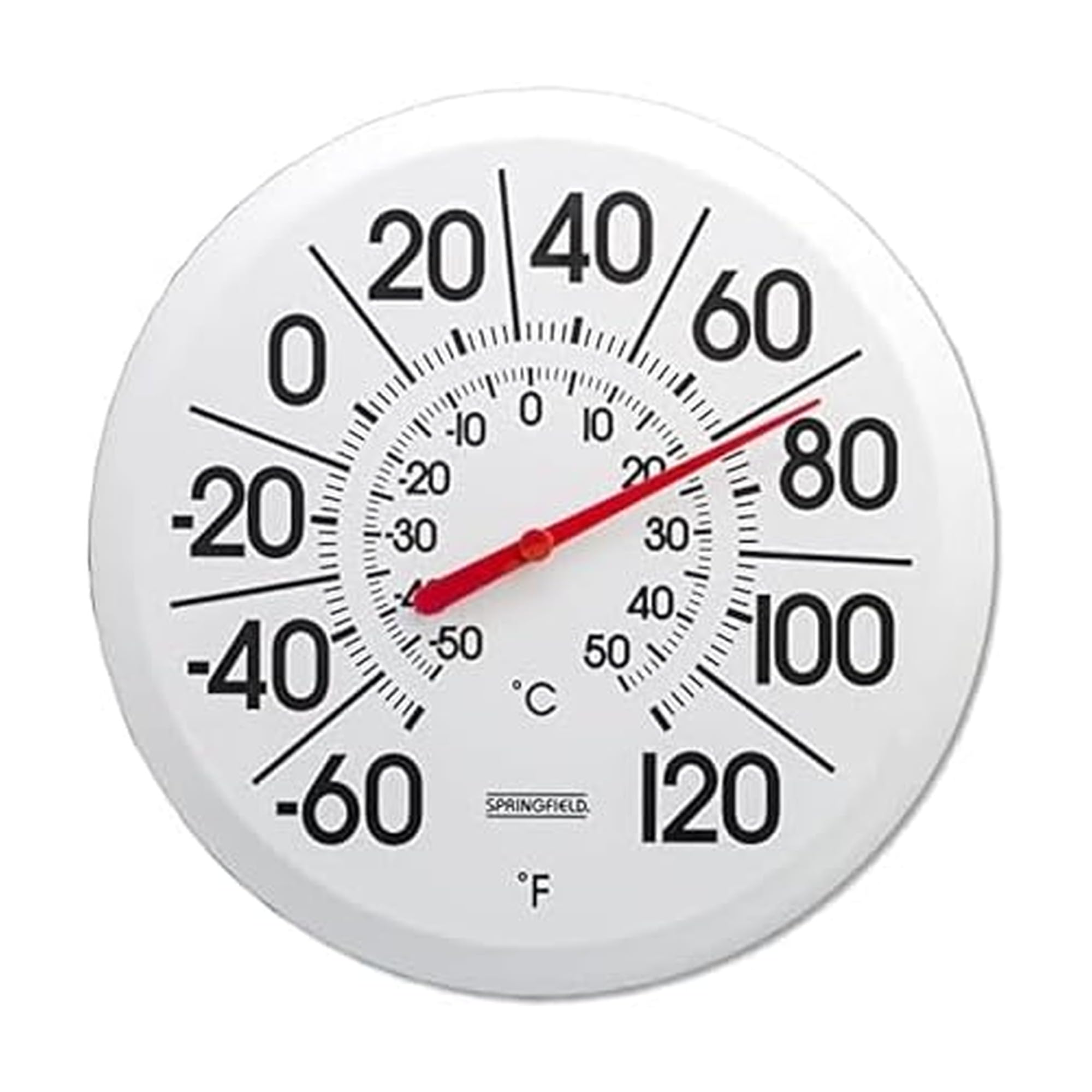 Photo 1 of ***FRONT COVER CRACKED***Springfield Indoor Outdoor Big and Bold Thermometer with Mounting Bracket, Easy to Read Numbers for Patio, Pool, and Indoor Areas, 13.25-Inch, White***FRONT COVER CRACKED***