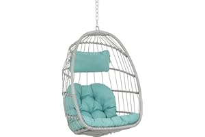 YECHEN Hanging Egg Chair Without Stand for Indoor Outdoor, Wicker Rattan Egg Swing Chair Foldable Hammock Egg Basket Chairs with Aluminum Frame and UV Resistant Cushion for Bedroom Light Blue