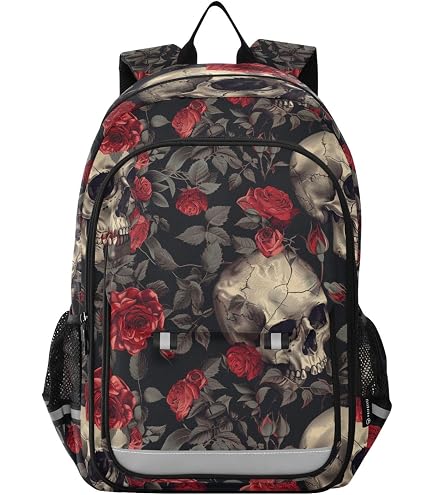 Amazon.com: Glaphy Skull Rose Flower Backpack School Backpacks