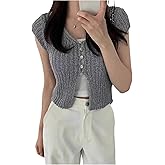 Milumia Women's Button Front Cardigan Sweater V Neck Cap Sleeve Knitted Crop Tops