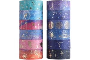 Lot de 12 rouleaux de ruban washi violet galaxie - Ruban de masquage décoratif - Pour scrapbooking, scrapbooking, bricolage, 