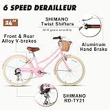 Glerc 24 Inch Girls Cruiser Bike 6-Speed Pink with Wicker Basket view 3