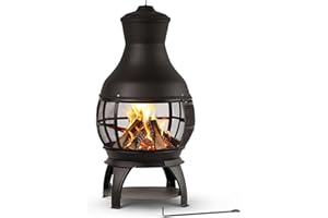 Bali Outdoors Fireplace Wooden Fire Pit, Chimenea, Black