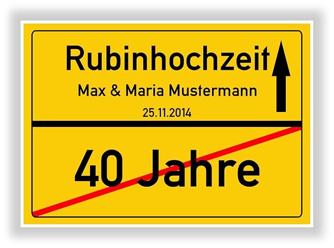 Geschenkidee zur Rubinhochzeit - 40 Jahre Verheiratet - Rubin Hochzeit - Ortsschild Bild Geschenk zum Jubiläum mit Namen und 