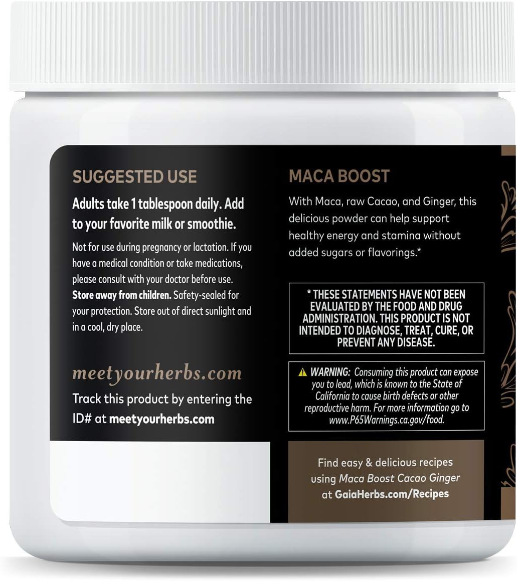 Gaia Herbs Maca Boost Supplement, Cacao Ginger, 8 Ounce - Energy & Stamina, Aids Recovery, Vegan, Gluten Free: Health & Personal Care