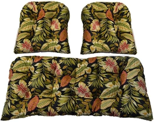 Amazon Com Resort Spa Home Decor 3 Piece Wicker Cushion Set Indoor Outdoor Twilight Black Green Burgundy Tropical Palm Leaf Cushion For Wicker Loveseat Settee 2 Matching Chair Cushions Home Kitchen