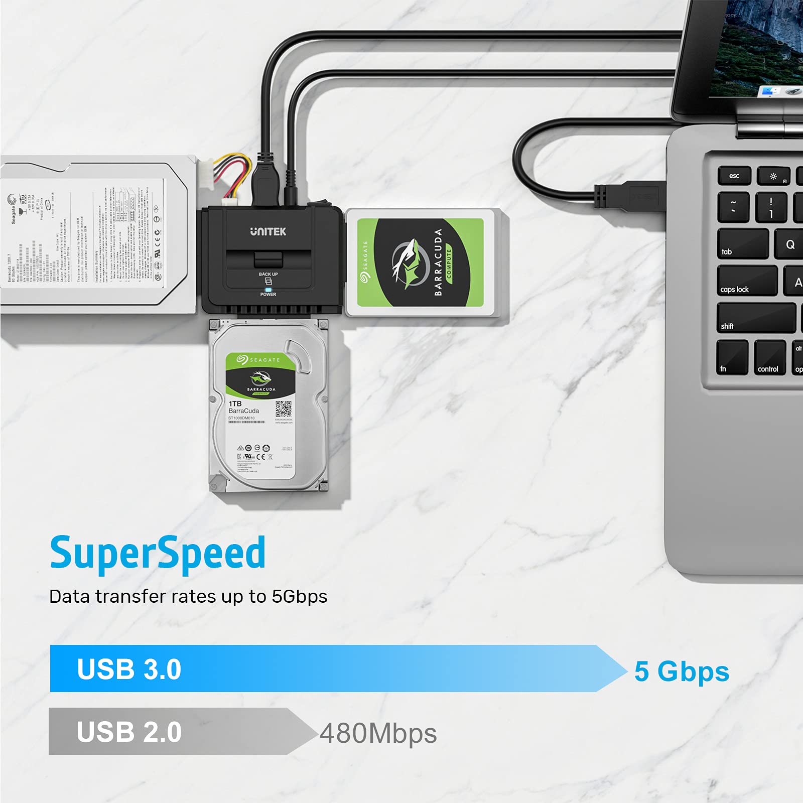 UNITEK USB 3.0 zu IDE SATA Konverter Externer Festplattenadapter für 2.5/3.5 Zoll HDD SSD Festplatten Unterstützung OTB mit Externe DC 12V 2A 2