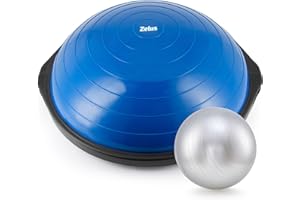 ZELUS 25in. Balance Ball | 660lb Inflatable Half Exercise Ball Wobble Board Balance Trainer w Nonslip Base | Half Yoga Ball Strength Training Equipment w 2 Bands, Pump, Extra Ball Included