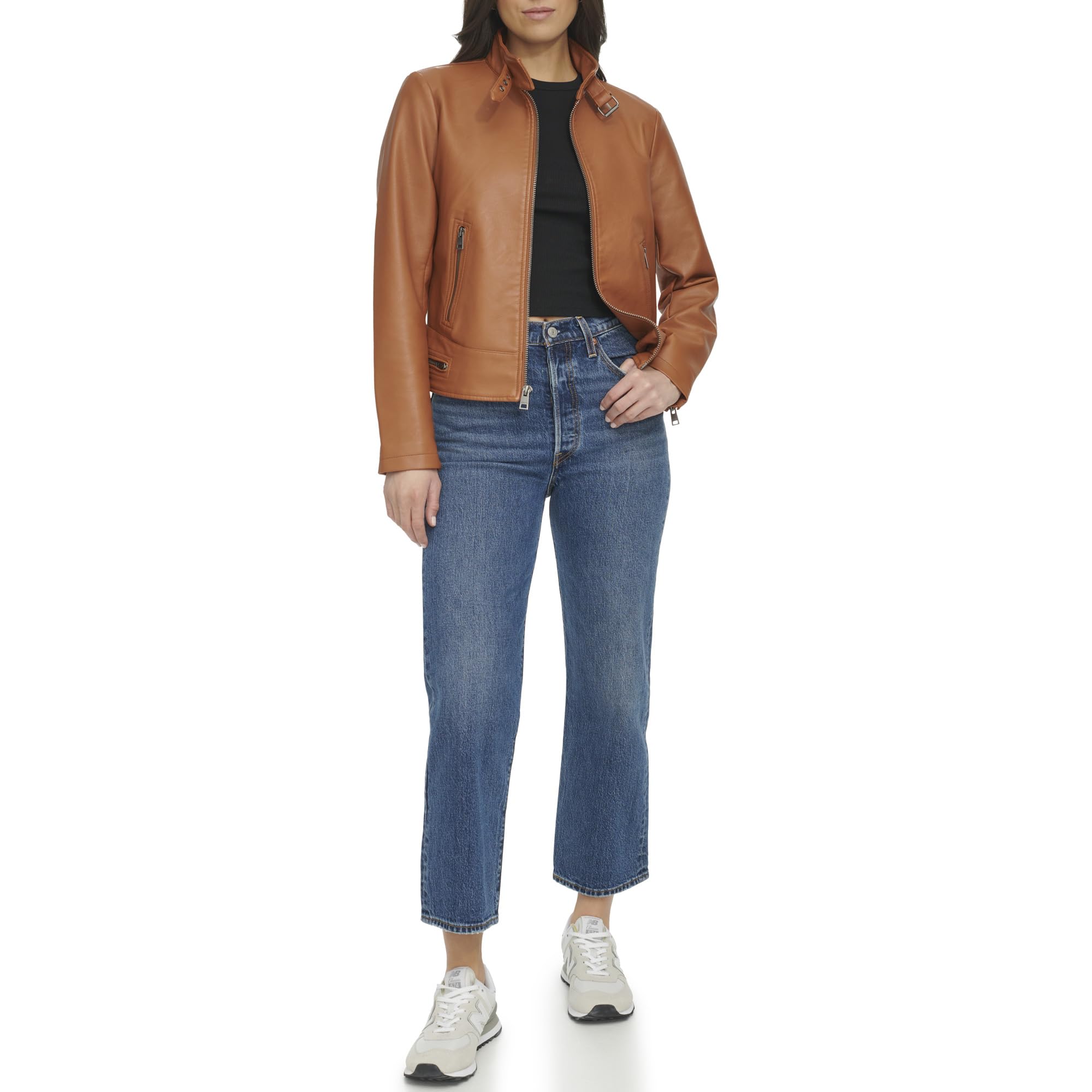 Levi's Women's Faux Leather Motocross Racer Jacket (Standard and Plus), Mocha Latch Collar, Small Image