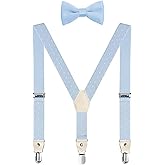 DEOBOX Suspenders for Boys and Men's Bow Tie Set Elastic Adjustable with Strong Metal Clips