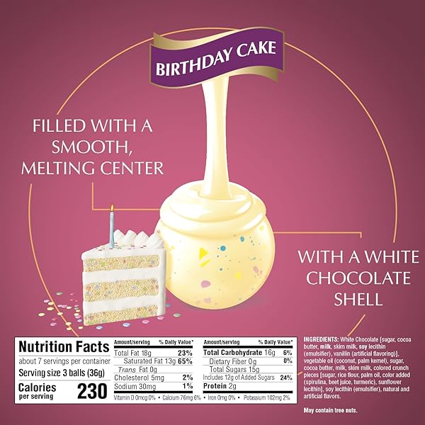 LINDT LINDOR BIRTHDAY CAKE WHITE CHOCOLATE TRUFFLES, WHITE CHOCOLATE CANDY WITH SMOOTH, MELTING TRUFFLE CENTER, 8.5 OZ.