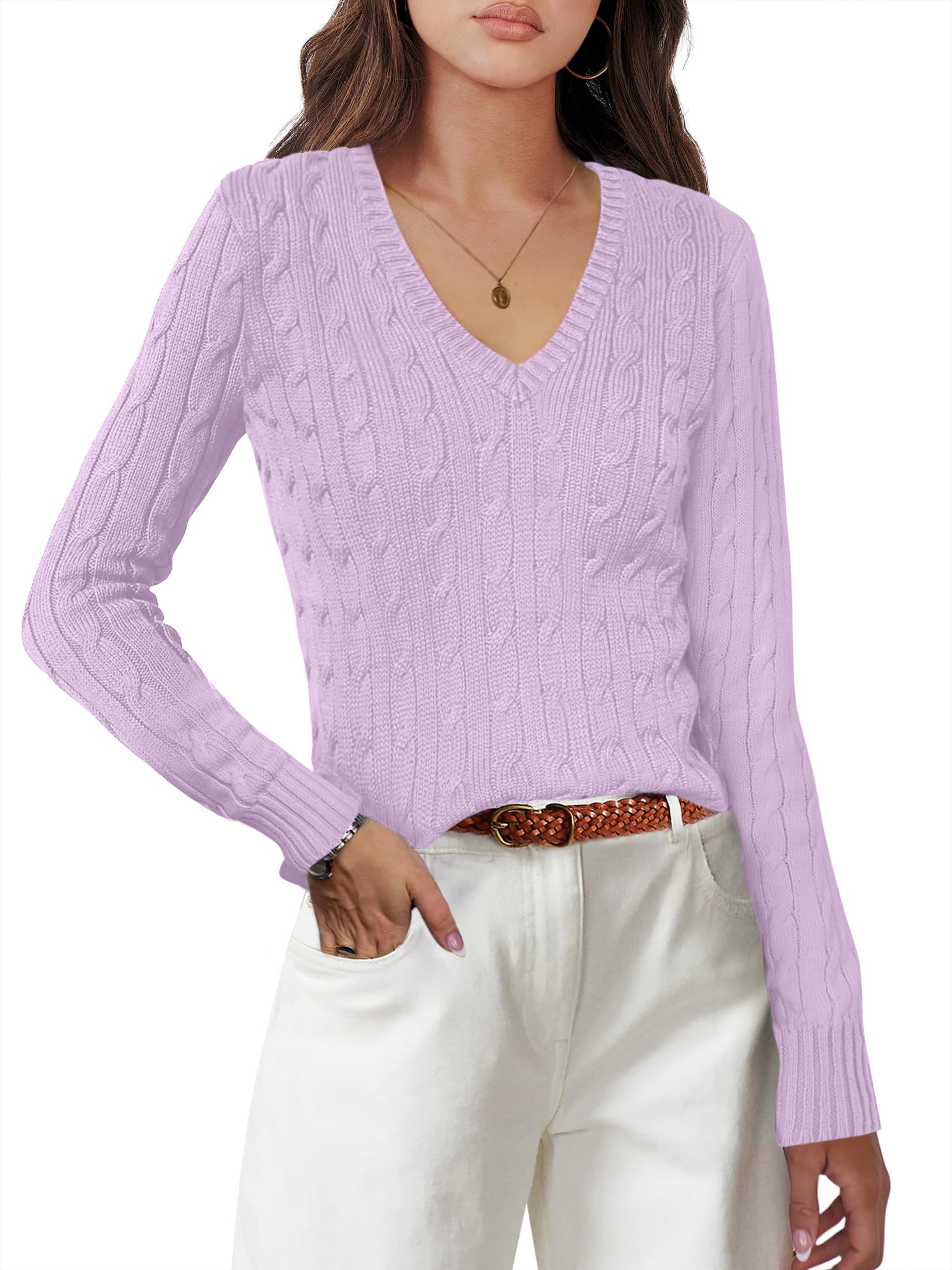 ANRABESS Womens Long Sleeve Cable Knit Sweater 2025