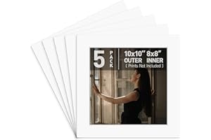 Golden State Art, Pack of 5 Acid Free Bevel Cut 4-Ply Thickness White Core Picture Mats for Photos (White, 10x10 for 8x8 Photo)
