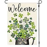 ARGOOFG Shamrock Welcome St Patricks Day Garden Flag 12x18 Inch Double Sided Outside Blossom Green Clovers Outdoor Seasonal Holiday Yard Porch Decoration