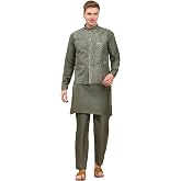 Pro-Ethic Style Developer Mens Indian Traditional Silk Kurta Set With Jacket For Men Floral Design (C-114)