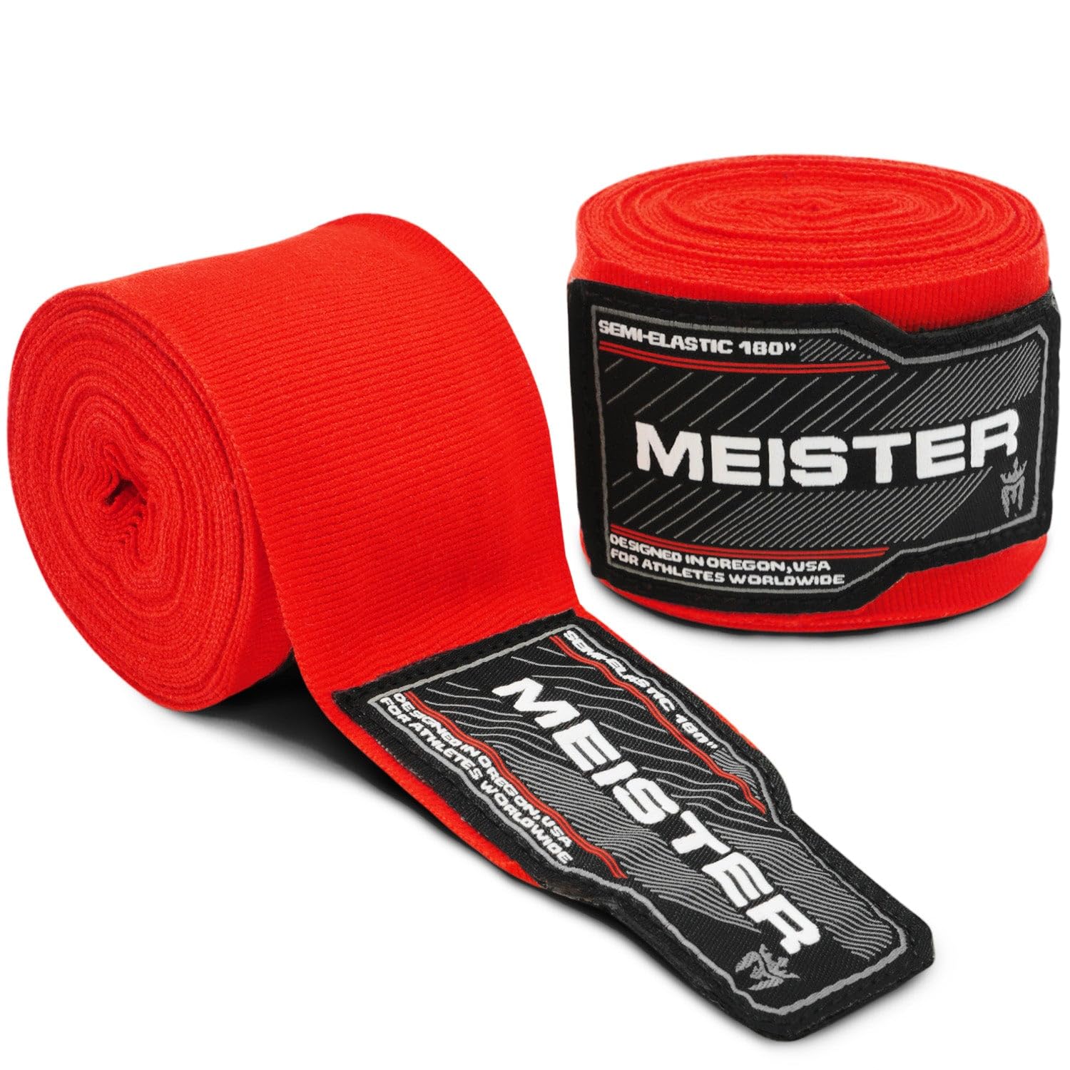 Meister Adult 180" Semi-Elastic Hand Wraps for MMA & Boxing (Pair) - Red