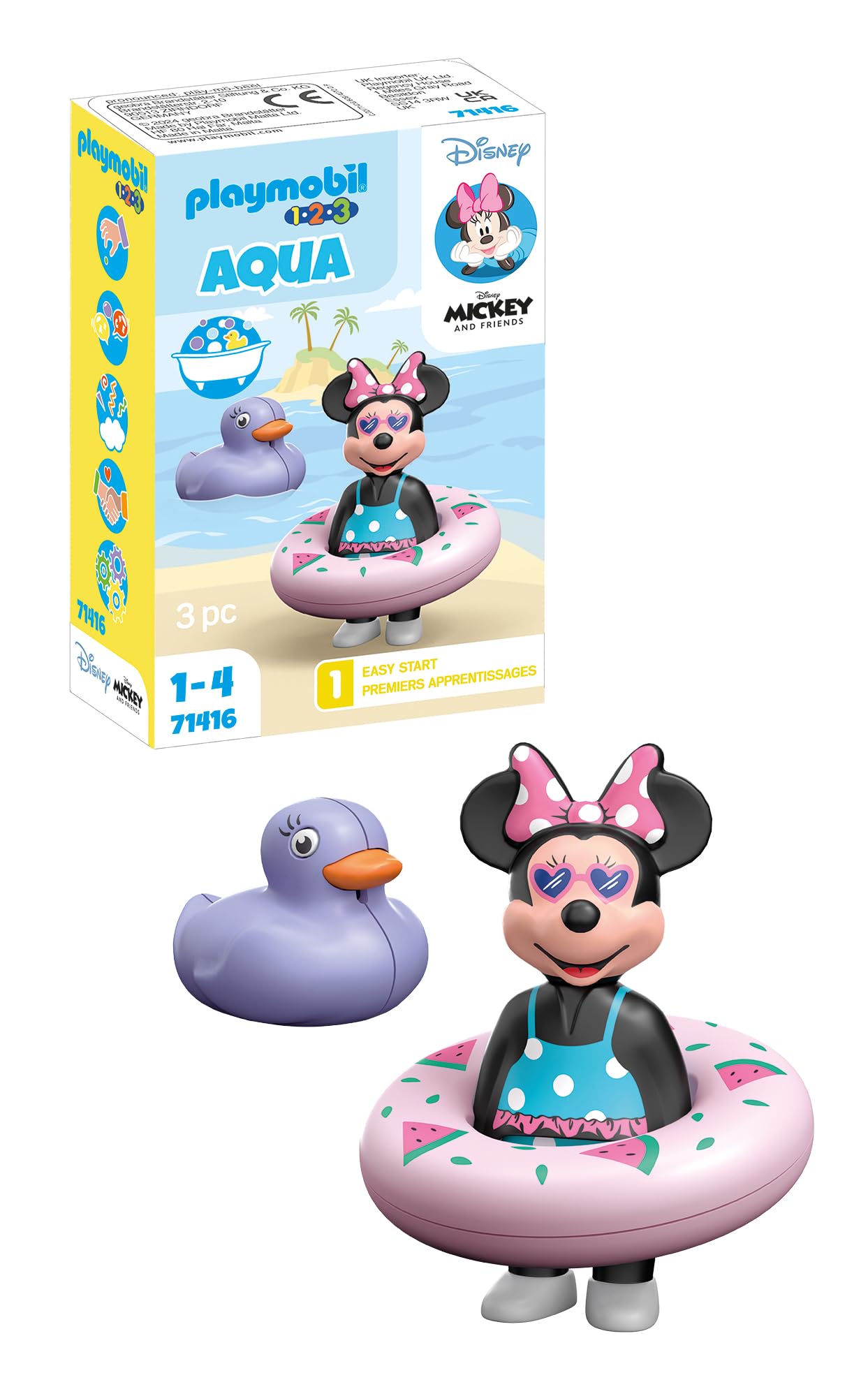 Playmobil 71416 1.2.3 AQUA & Disney: Minnie's Beach Trip, educational toys for toddlers, gifting toy and fun imaginative role-play, playsets for children ages 12 months+