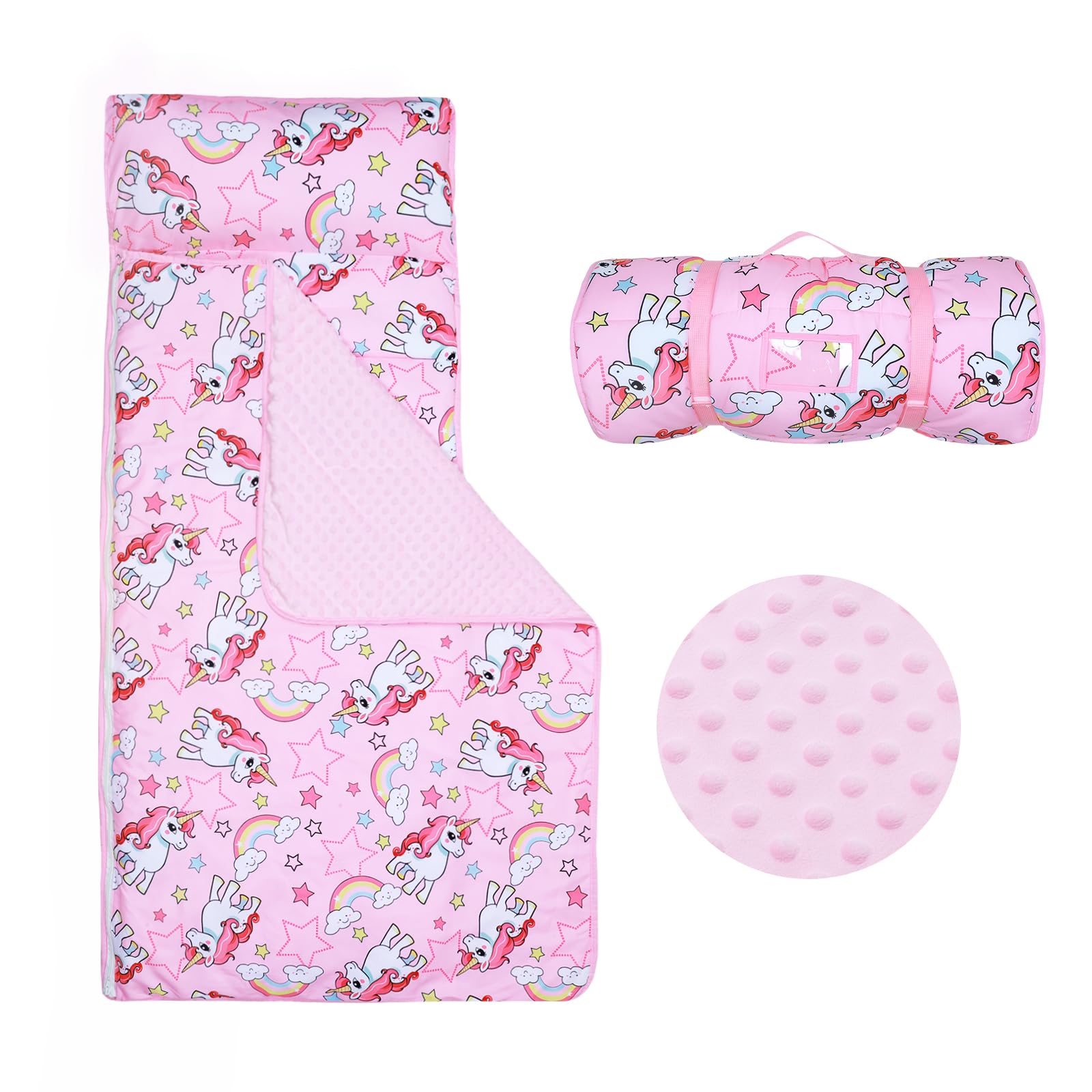 Pink Unicorn Nap Mat for Kids Girls-Pillow,Mat,Blanket All in One-Children Sleeping Bag for Nursery Daycare Travel,Gift for Christmas Birthday — image 1