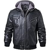 FLAVOR Men Brown Leather Motorcycle Jacket with Removable Hood