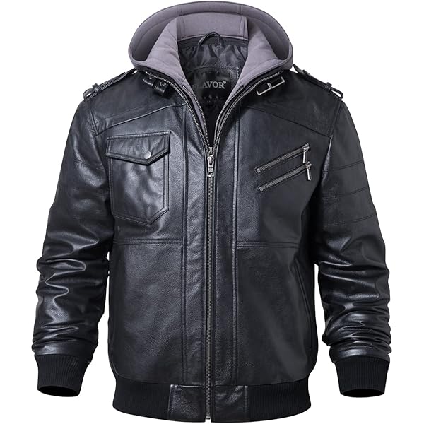 Amazon.com: Mens Genuine Black Hooded Bomber Leather Jacket | Real